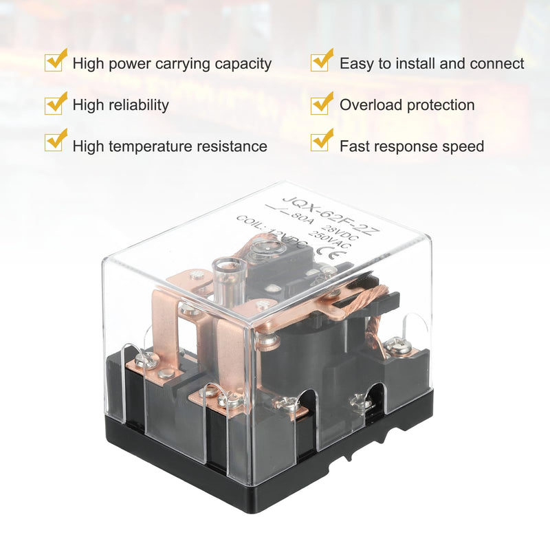 PATIKIL DC12V 80A Electromagnetic Relay, High Power Relay DPDT 2NO 2NC 8 Terminals Din Rail Mounting