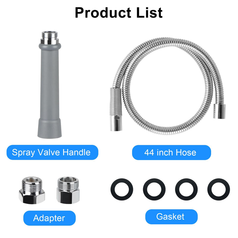 Replacement B-0044-H Commercial Sink Sprayer Hose for T&S Brass, 44 inch Stainless Steel Flexible Pre-Rinse Hose with Heat Resistant Gray Handle Commercial Kitchen Sink Faucet Dish Spray Part 44 inch+handle