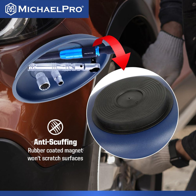 MichaelPro Round Magnetic Tray for Mechanics, Magnectic Tool Holder for Screws, Nuts, Bolts with Strong Magnets for Secure Mounting, Stainless Steel Tool Tray with Anti-Scratch Rubber Base