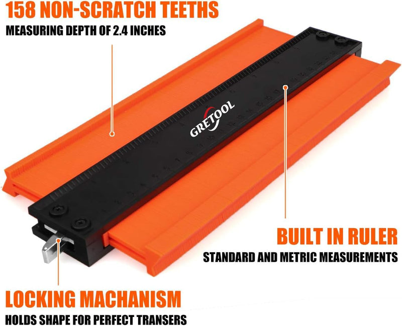 Contour Gauge (10 inches) Contour Tool with Adjustable Lock, Precise Shape replicator, Household Tool, Woodworking Tool, Christmas Gift (GTL-10) GTL-10