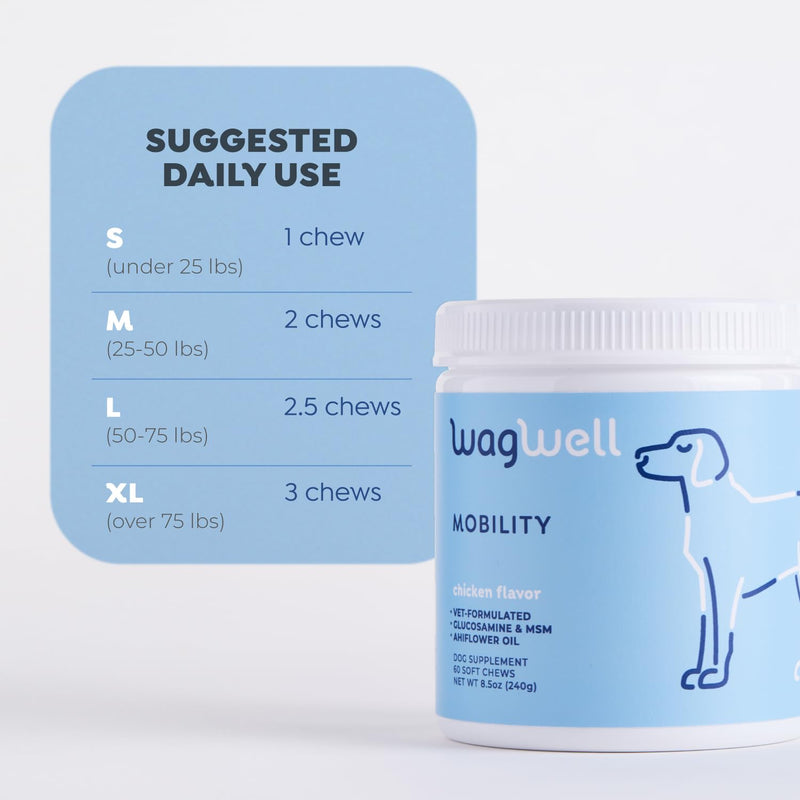 WagWell Mobility Chews – Vet Formulated Hip and Joint Supplement for Dogs - Natural Dog Joint Supplement with Glucosamine and MSM – Dog Joint Supplement for Large Breeds and Small Breeds, 60 Chews - PawsPlanet Australia