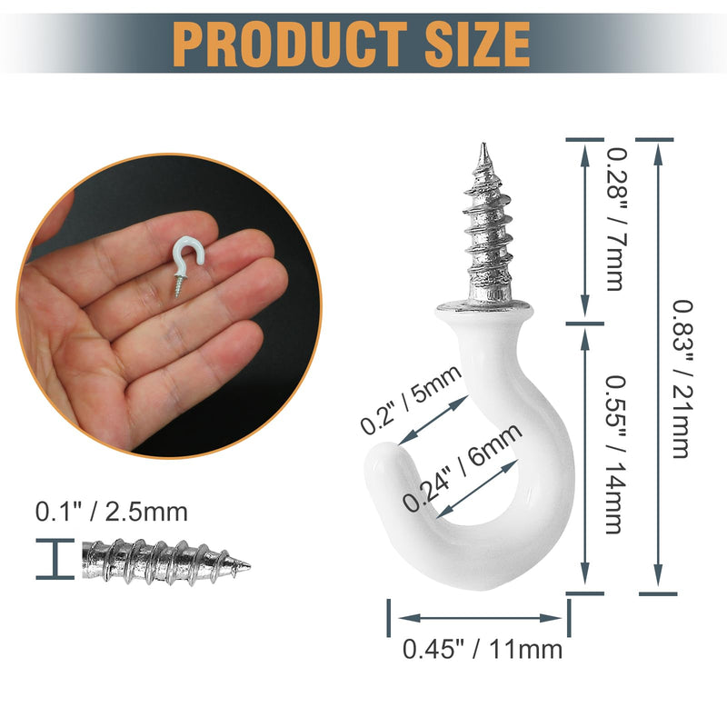50 White Cup Hooks, 1/2 Inch Metal Screw-in Mini Hooks for Decorative Craft Hanging