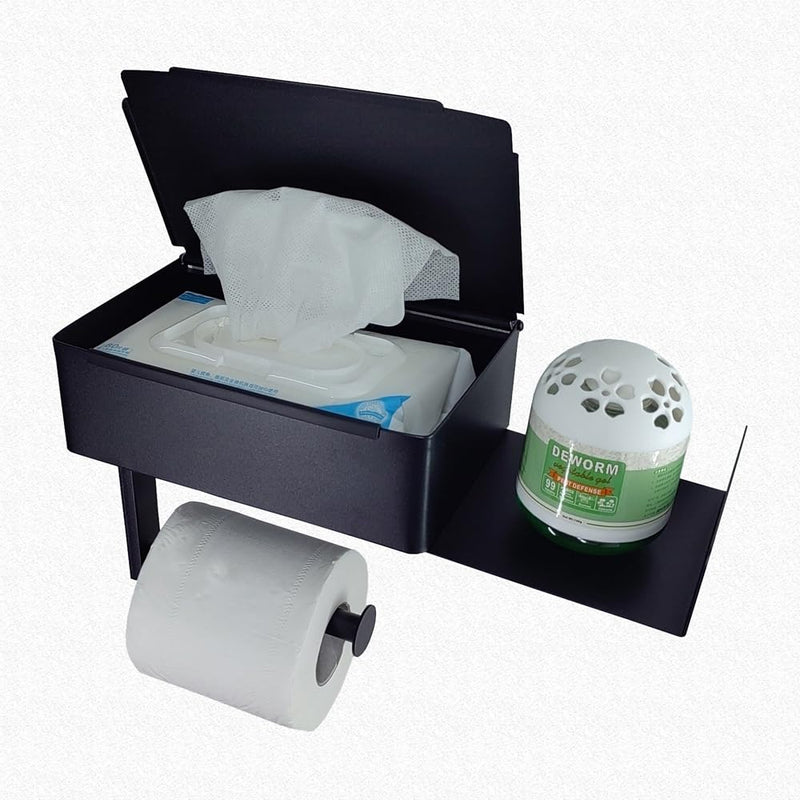 Bathroom Toilet Paper & Wipes Holder with Shelf - Wall Mount Dispenser (with Shelf)