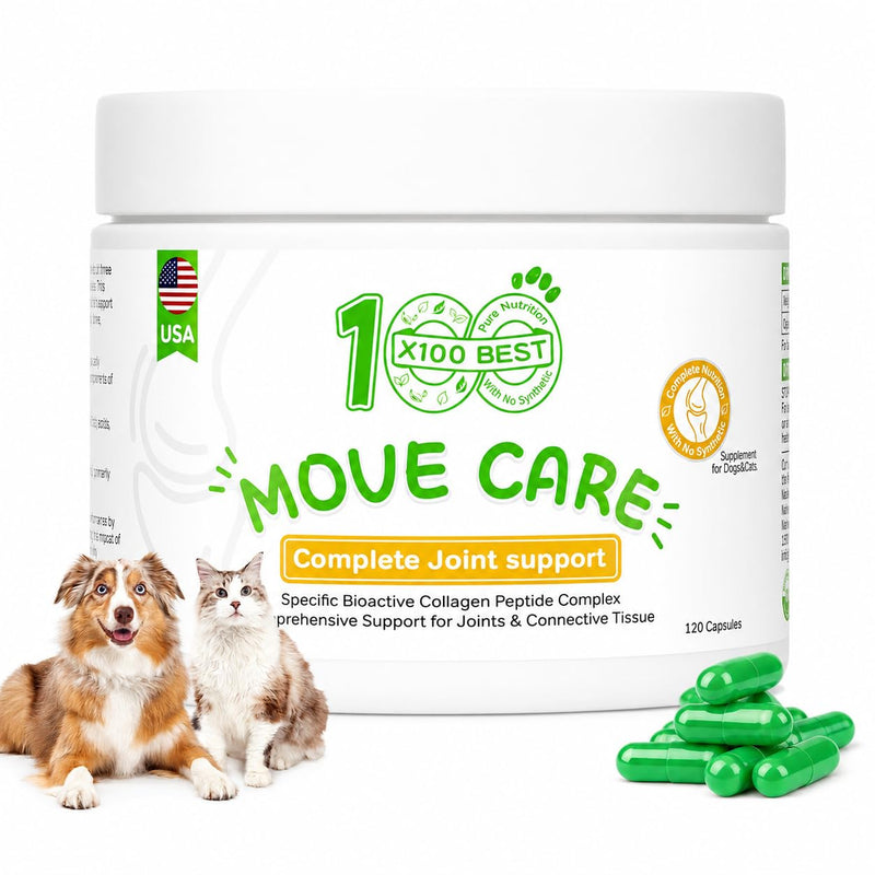 Hip & Joint Supplement for Dogs & Cats - Bioactive Collagen,Glucosamine, Chondroitin & NZ Green Lipped Mussel - 120 Capsules for Joint, Bone, Ligament, Paw & Spinal Health