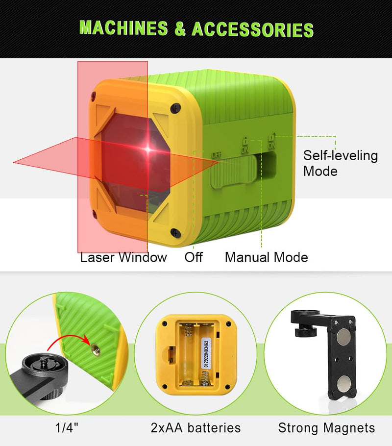 Red beam 2 linse laser level corss line self-leveling laser tool with Target board, mini bracket