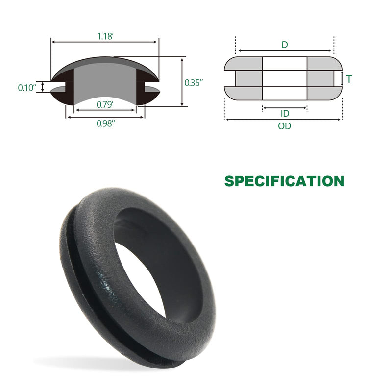 1 Inch Rubber Grommets, 3/4” ID, 20PCS Rubber Grommets for Wiring, Rubber Hole Grommet for Wires, Cables, Plugs, Automotive 1" - 20PCS