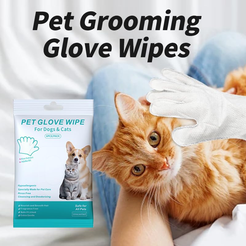 Pet Glove Wipe, Cleaning Glove for Dog and Cat, Fur Face, Ear, Eye, Paws Cleaning Wipes, Pet Wash Free Gloves, Cleaning Grooming Wipes for Daily Care and Traveling, No Rinse, Gentle, Thickened, 6PCS - PawsPlanet Australia