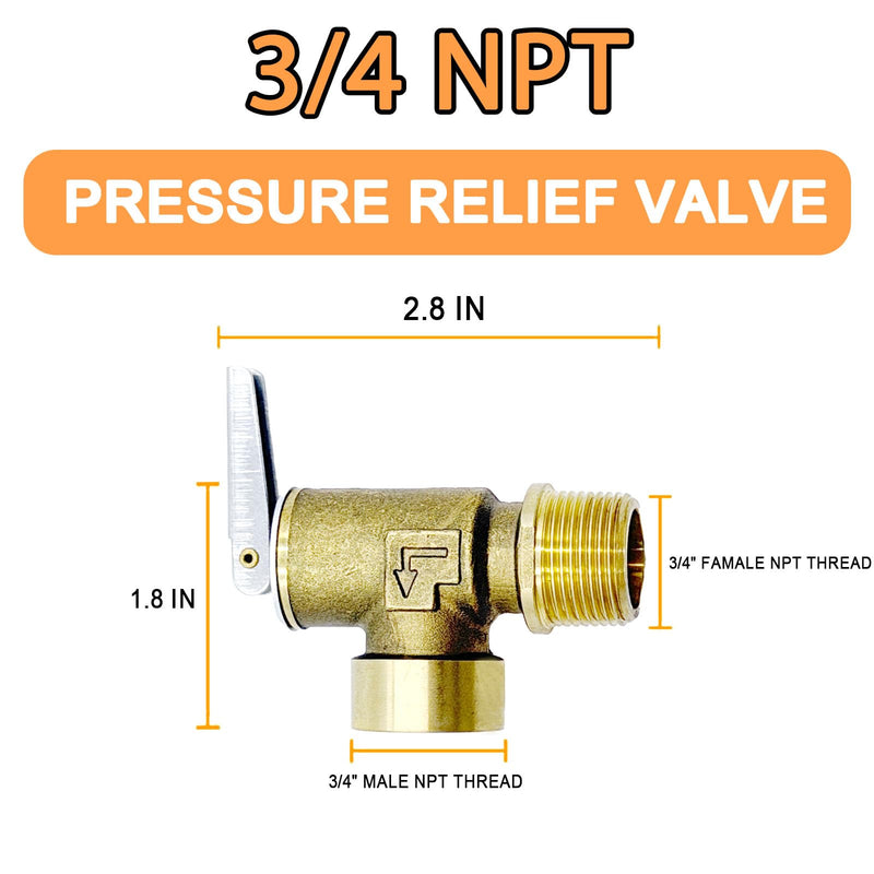 Upgraded 3/4" T&P Pressure Relief Valve with 3/4 NPT Thread for Hot Water Heater- 30 PSI ，Pressure Relief Valve for Boiler Water Heater&Cold Water Systems& Water storage Tanks 3/4"with 30PSI