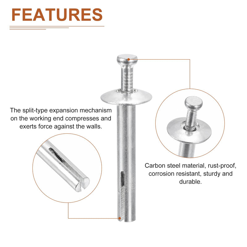 1/4" x 1-1/2"(D x L) Hammer Drive Nail - 10Pack - Good for Concrete Drywall - Carbon Steel Drive Expansion Anchors - Silver 10