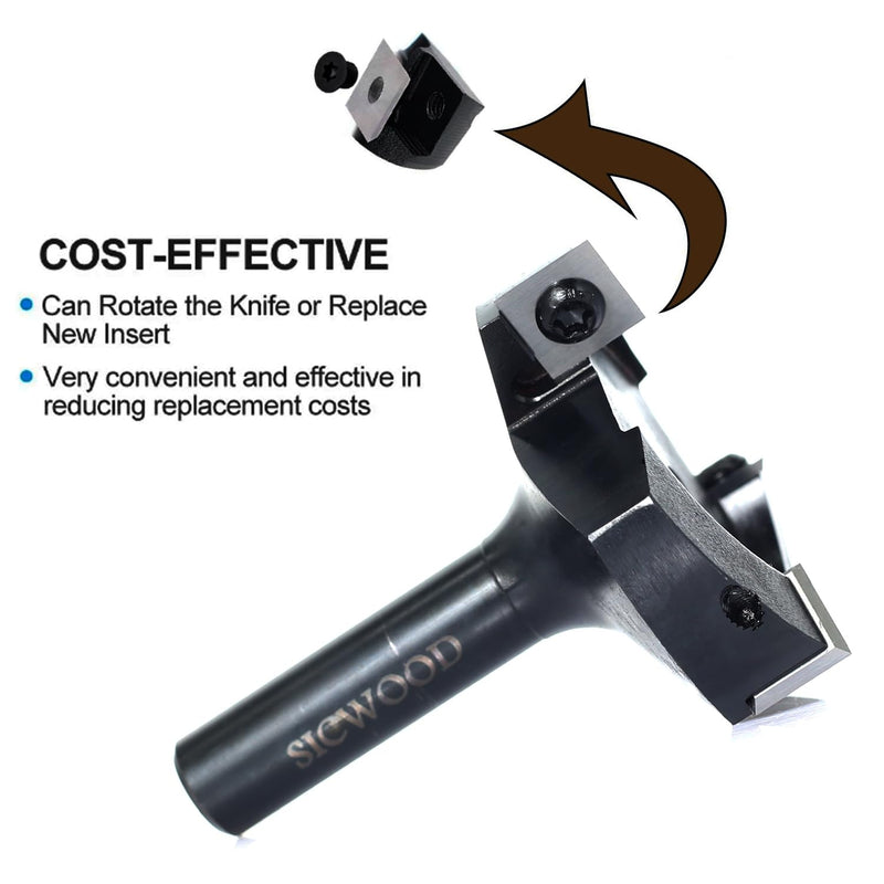 Slab Flattening Router Bits 1/2 Shank, 2-3/8”Cut Dia, 12*12*1.5mm Insert, CNC Spoilboard Surfacing Router Bits, Planing Router Bits, for Flycutter/ Slab Leveler/ Rabbeting 2-3/8" Dia,1/2 Shank, 3-Wing Surfacing Bit 1/2 Shank