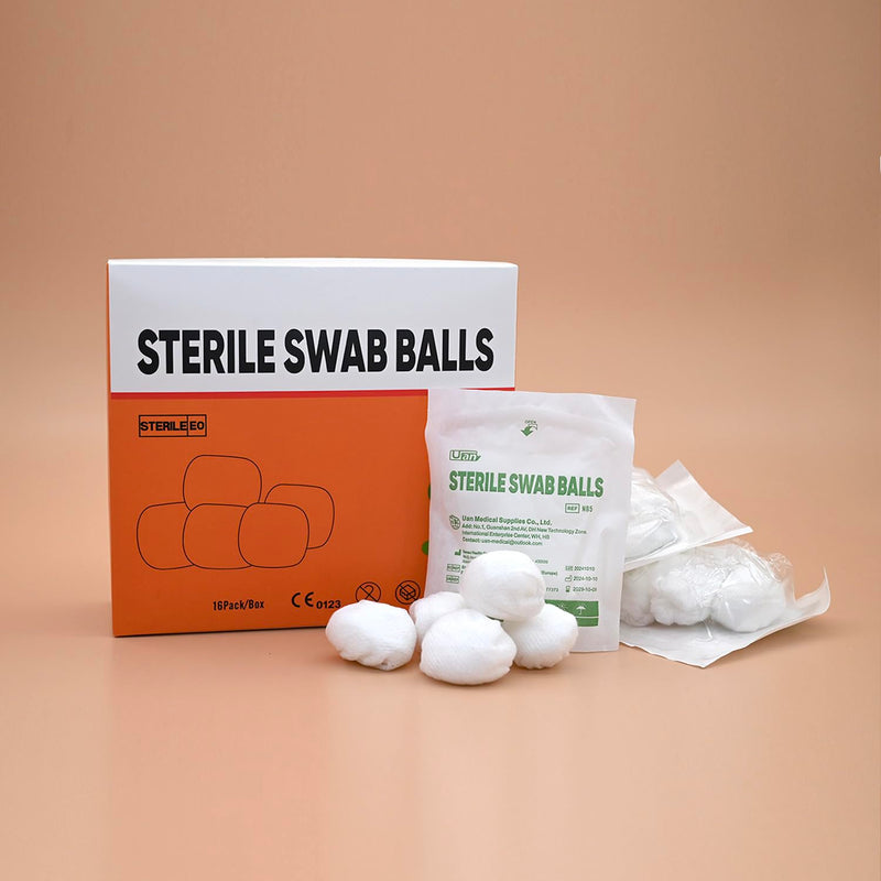 Sterile Cotton Balls for Medical Use, 100% Nonwoven Balls for Sensitive Skin, Sterile Individually Packaged, Size XL (16 Pack/Box)