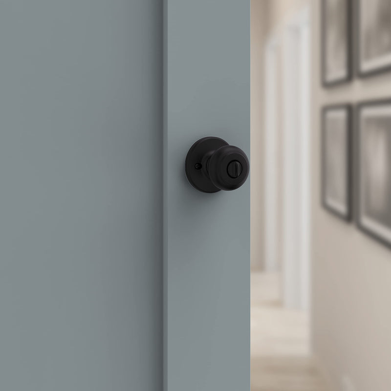 Kwikset Cove Entry Door Knob with Lock and Key, Secure Keyed Handle Exterior Doorknob, Front Entrance and Bedroom, Matte Black, Pick Resistant SmartKey Rekey Security 1 Pack Keyed Entry