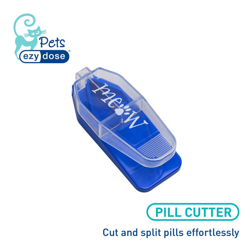 Ezy Dose Pet Pill Cutter with Safety Shield for Cats, Daily Usage, Safely Cut Pills, Vitamins and Tablets, Accurate and Easy Cutting, Great for Hiding Medication in Treats, Blue, BPA Free Standard