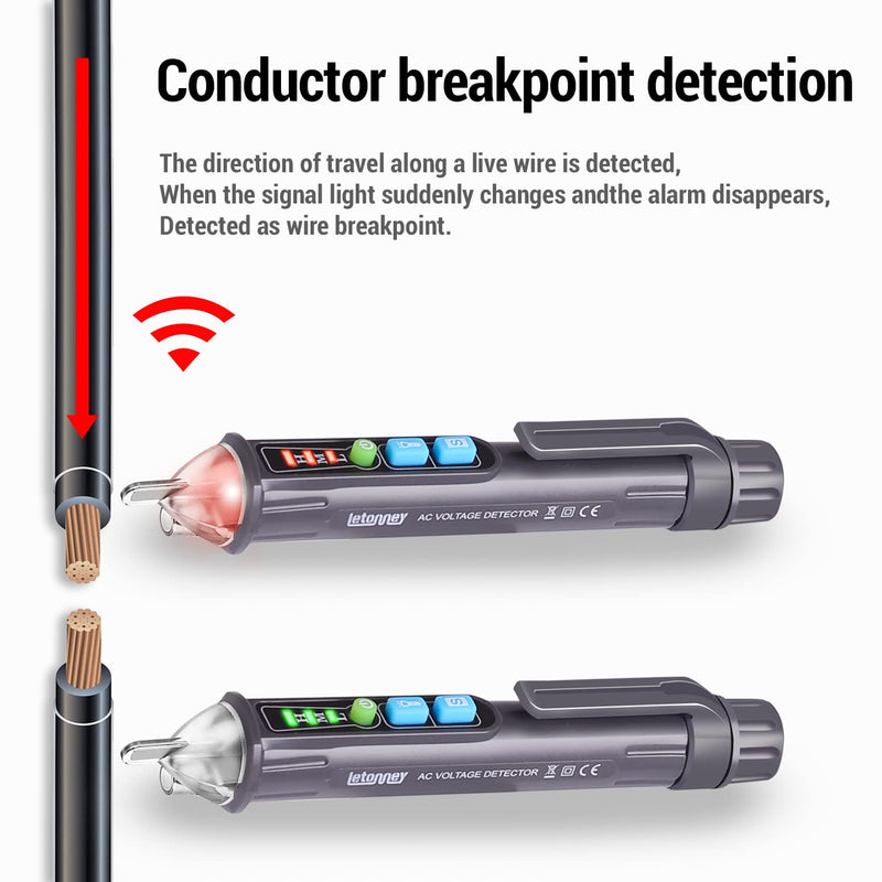 Voltage Tester, Non Contact AC Voltage Tester Pen, Wire Breakpoint Finder, Dual Range 12V-1000V/48V-1000V, Buzzer Flashing LED Alarm, Flashlight (Grey) Grey