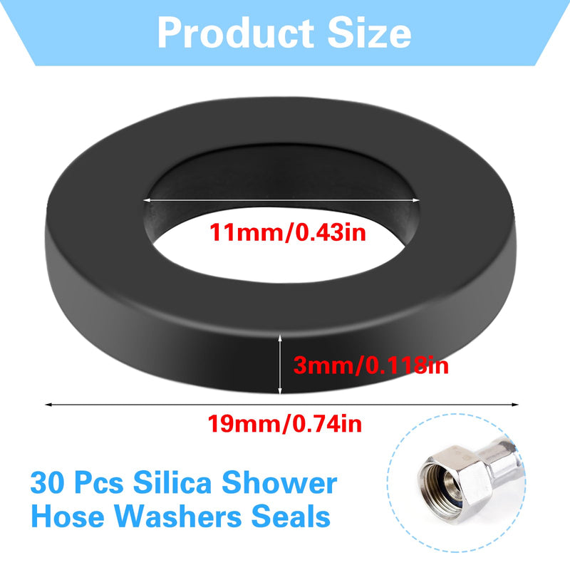 Amaxiu 30 Pcs Black Shower Hose Washers Seals, Silica Gel Shower Head Washer Hose Washer 19mm Seal Tap Sealing Hose for 1/2 Inch Shower Head and Hose(19mm)