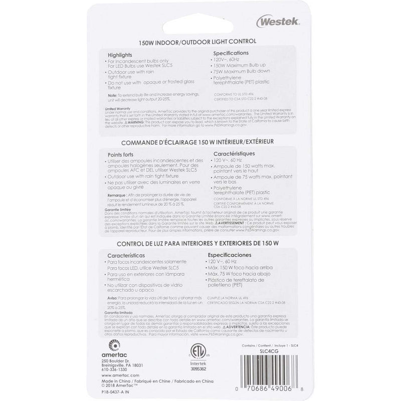Westek SLC4CG Gray Automatic Photocell Sensor Control , White No Size