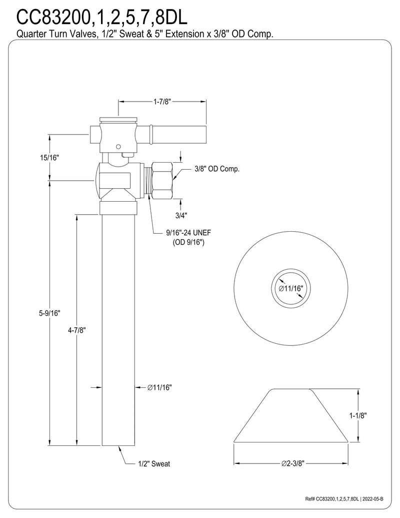 Kingston CC83201DL O.D. Comp Angle Shut-Off Valve, Polished Chrome
