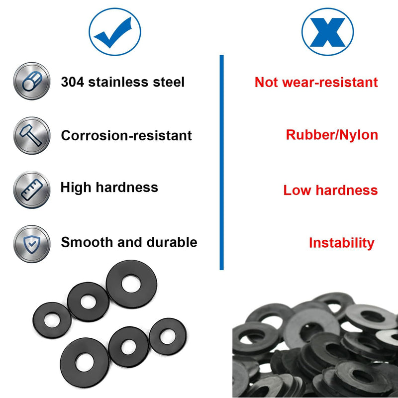 320Pcs Black Pop Rivet washers Assortment kit for Pop Rivets Diameter 1/8inch,5/32inch,3/16inch 304 Stainless Steel pop Rivet Washer Aluminum pop Rivet washers Blind Rivet Washer 1/8+5/32+3/16inch