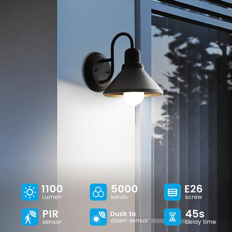 Motion Sensor Light Bulbs, 13W(100W Equivalent) Movement Activated Dusk to Dawn Sensor LED Bulb, A19 E26 5000K Cool White Security Bulbs Outdoor Indoor, for Porch Garage Basement Hallway 4 Pack