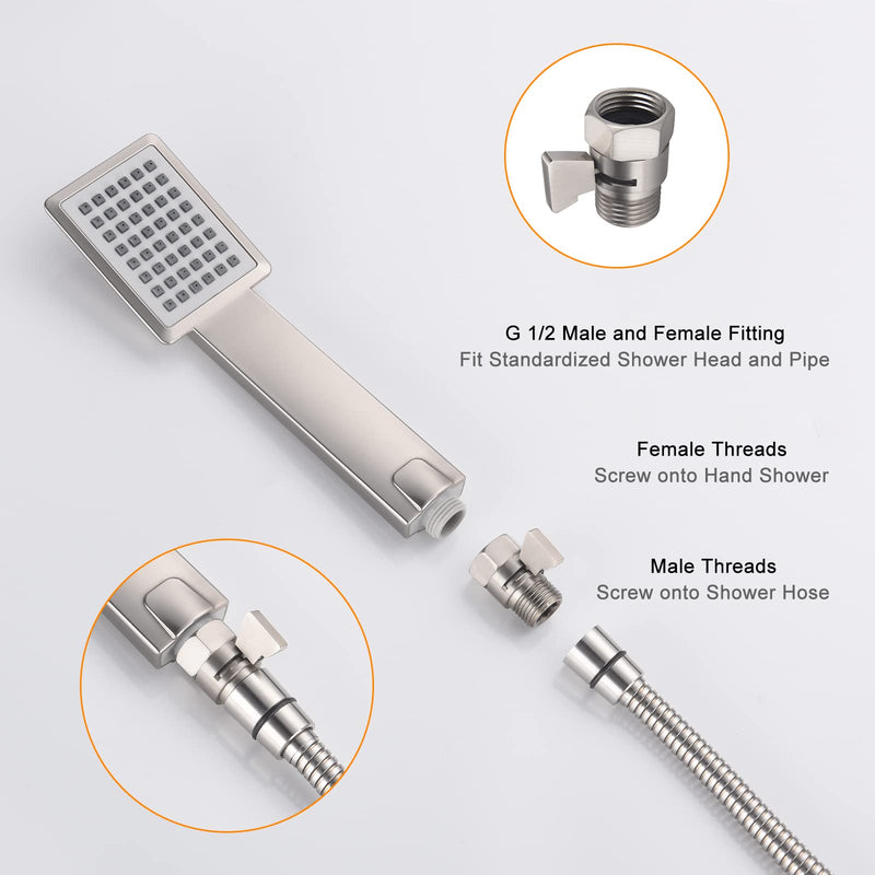 Shower Head Shut Off Valve, Brass G1/2“ Water Flow Control Valve for Shower head and Handheld, Water Pressure Regulator Replacement for Shower System(Brushed Nickel) Brushed Nickel-2