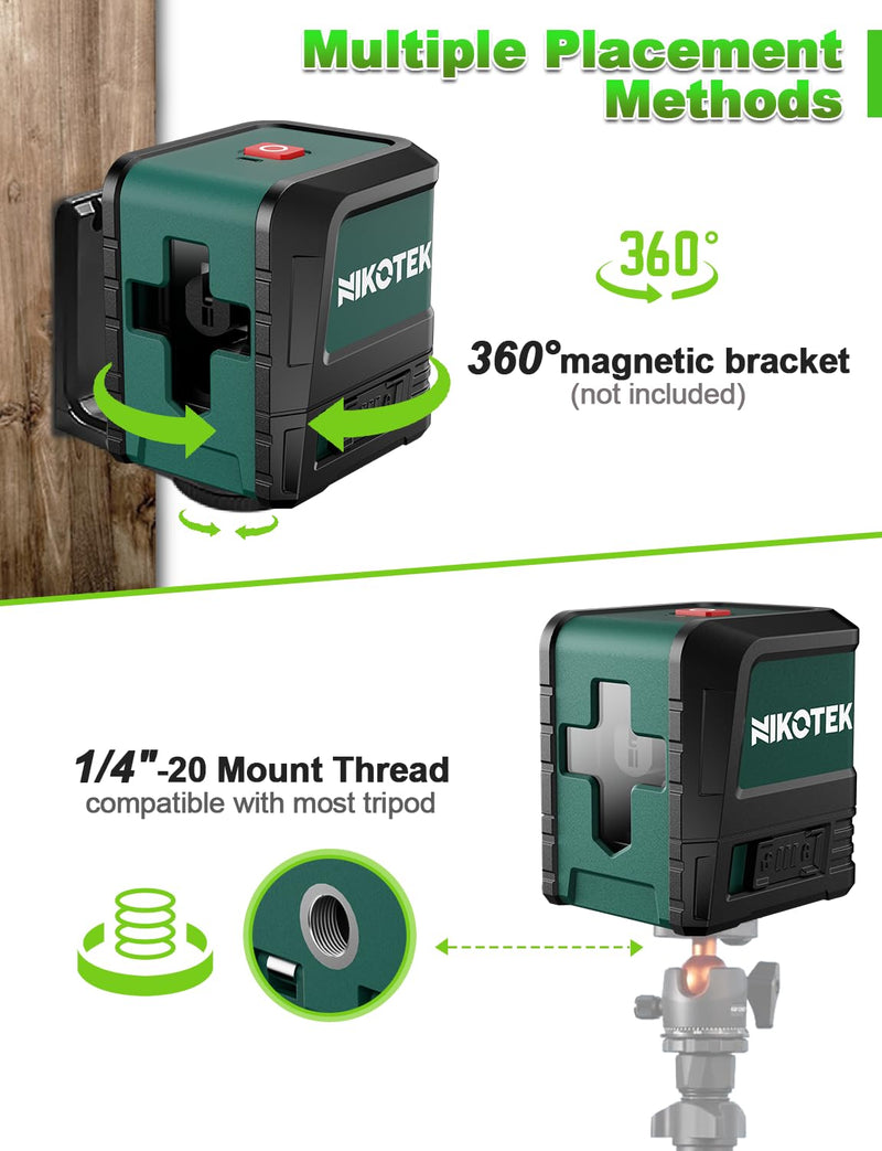 Laser Level, Self-leveling Green Line Laser With Horizontal and Vertical Lines for Construction and Picture Hanging, Battery Included