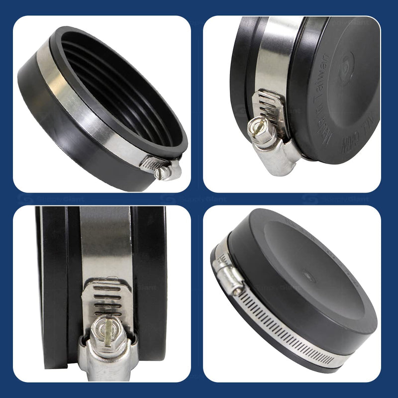3962 Flexible PVC Pipe Cap with Stainless Steel Clamps, 4", Black 4" Inner and 4-1/2"