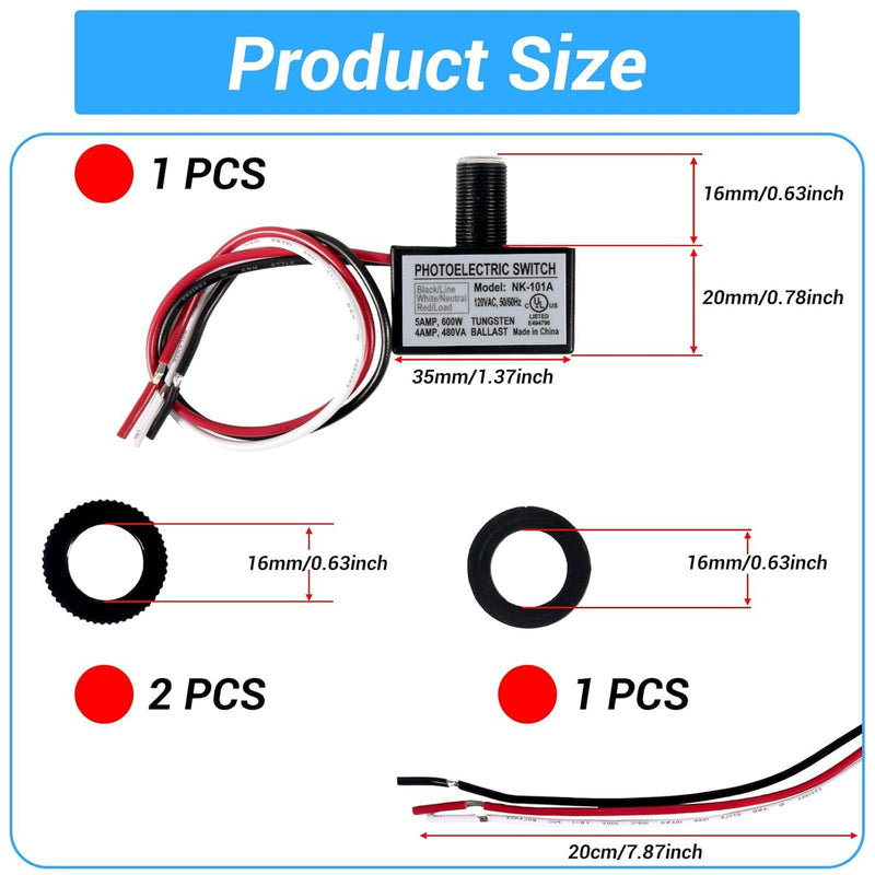 4PCS Photocell Light Control Sensor 105V-130V AC, Dusk to Dawn Auto On/Off Photoelectric Switch, Outdoor Waterproof Photocell Sensor for Outdoor Lighting, 50/60Hz 4pcs