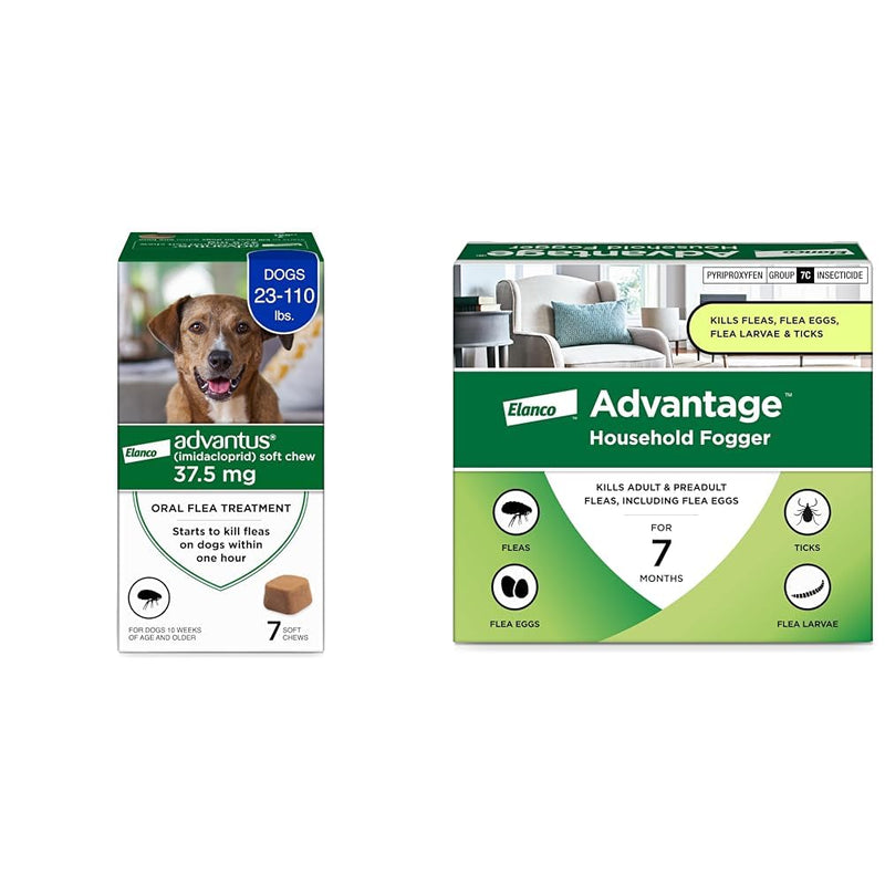 Bundle of Advantus Fast Acting Oral Flea Treatment Soft Chews Dogs 23-110 lbs. | 7 ct. + Advantage Household Fogger for Home (Pack of 3)