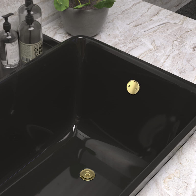 Brushed Gold Bathtub Drain Bath Tub Trim Set Conversion Kit Assembly, All Brass Lift and Turn Twist Tub Drains Replacement Trim Kit with Two-Hole Overflow Faceplate Brushed Gold