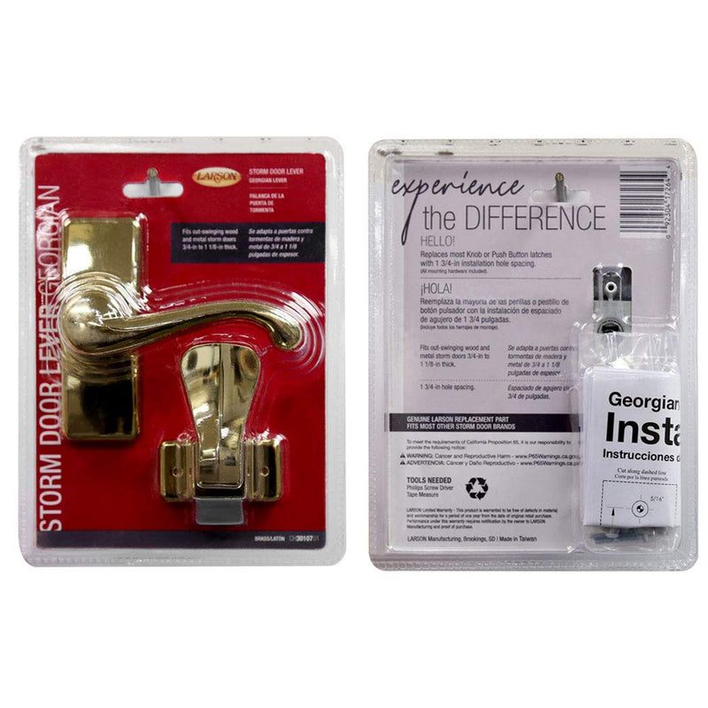 Larson Certified Storm Door Brass Georgian Lever, Storm Door Handle Replacement with Surface Mount Hardware