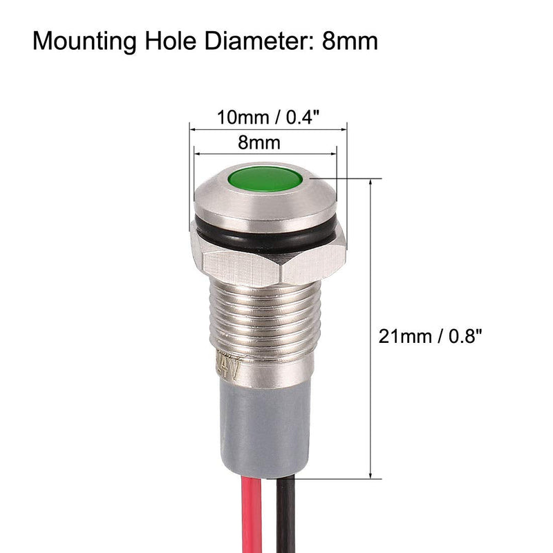 uxcell Signal Indicator Lights AC/DC 12V-24V 8mm Panel Mount Green LED Waterproof Metal Shell Warning Lamps for Car Motorcycles Boat