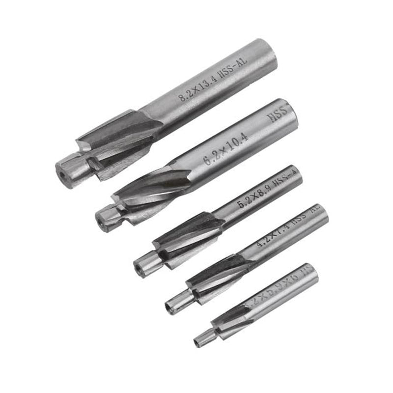 Counterbore Drill Bit, 5pcs M3-M8 Countersink End Mill Cutter Slot Drill Bits Tool 4 Flutes HSS-AL High Speed Steel End Mill for Milling of Copper, Aluminum, Steel, Cast Iron