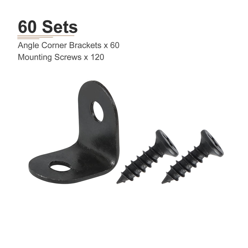 0.47"x0.47"x0.35"(LxWxH) L Bracket Corner Braces -60Pack- Good for Mending Wooden Furniture - Metal Right Angle Brackets W/Screws - Black 0.47"x0.47"x0.35" 60