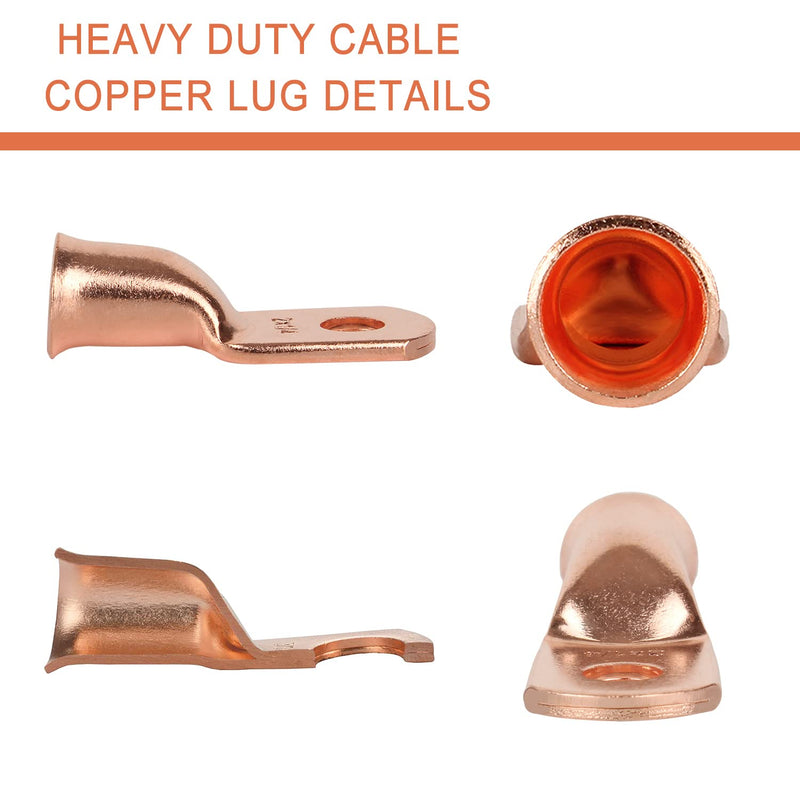 10pcs 2 AWG-1/4”(M6) Ring Terminals 2 Gauge Copper Wire Lugs Battery Cable Ends Heavy Duty Battery Cable Terminal Connectors 2 AWG - 1/4'' Ring
