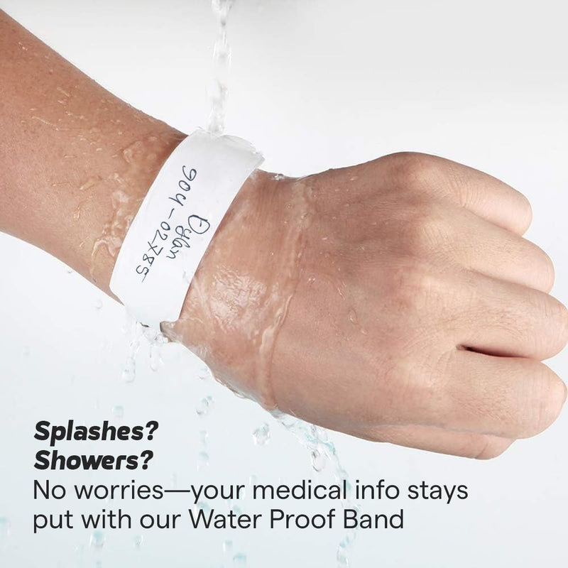 250 Adjustable Medical ID Wristband for Adults & Seniors – Waterproof White Hospital Bracelet – Durable Plastic Wrist Band for Elderly, Patient Use, Caregiver, or Clinic ID Needs (White) 250