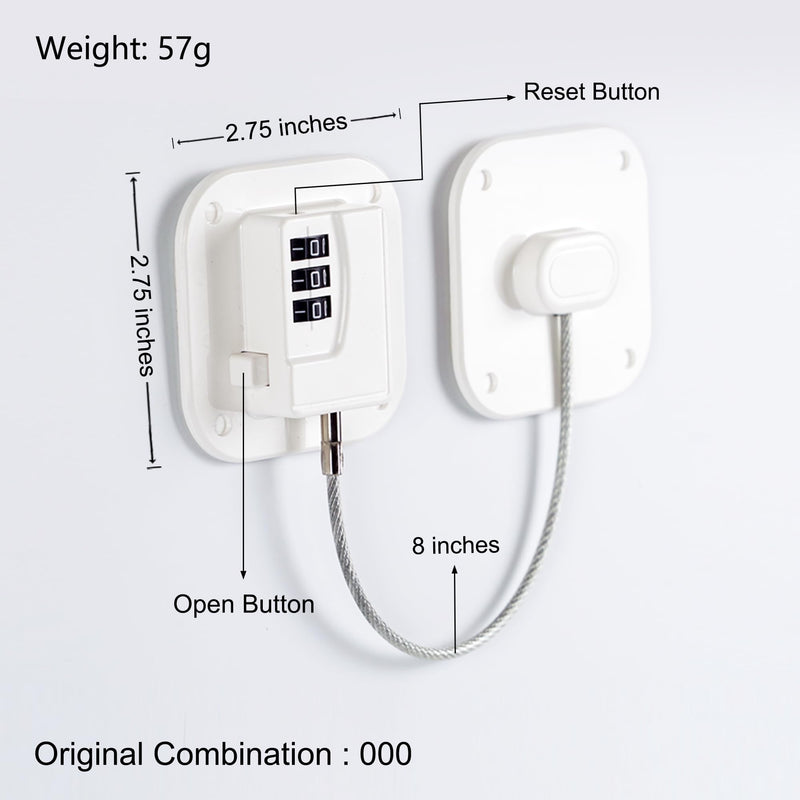 Refrigerator Lock, Heavy Duty Fridge Lock, Combination Lock for Refrigerator Cabinets, Drawers, Safety Lock, Easy Install No Keys Needed (White-4Pack) White-4Pack