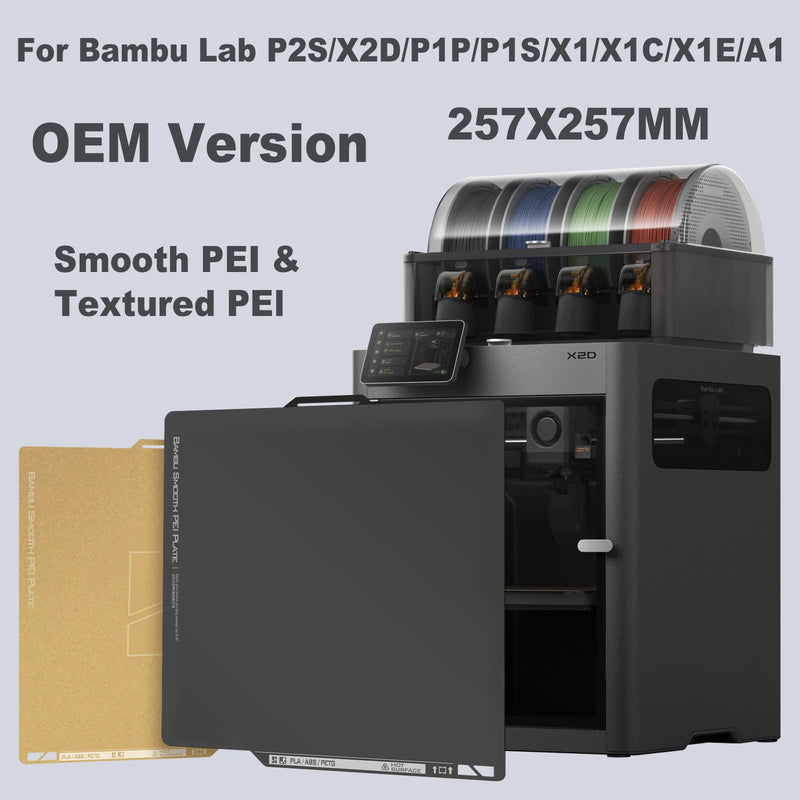 Original Bamboo Plates Dual-Sided Textured & Smooth PEI Build Plate 256x256mm, Magnetic Spring Steel Flexible Sheet with Self-Release,for Bambu Lab P1S/P1P/X1/X1C/X1E/A1 3D Printer Smooth + Textured Plate for P1P/P1S/X1/X1C