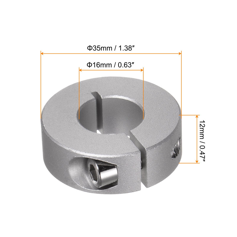 HARFINGTON 2pcs Shaft Collar 16mm Bore Aluminum Alloy Set Screw Split Clamp-On Collars, 35mm OD, 12mm Width, for Wheel Barrow Axle, Gearbox Assemblies, Machine Tools, Industry, Anodization