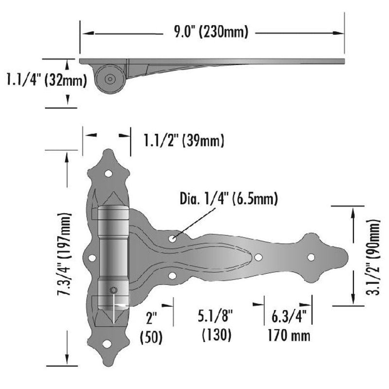 National Hardware N346-200 V6220 TruClose Decorative Spring T Hinge in Black, 7-3/4" x 8-1/2", 2 piece Updated Packaging