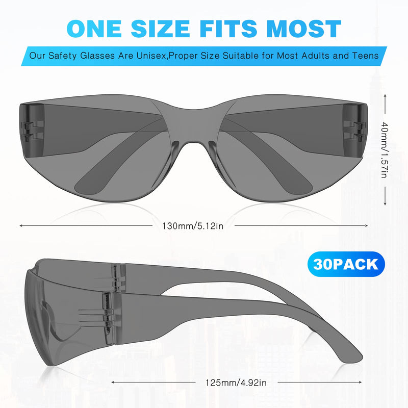 WFEANG Safety Glasses - Safety Sunglasses for Men & Women with ANSI Z87.1, Scratch & Impact Resistant Protective Eyewear for Work, Construction, Lab, Shooting (30-Pack Smoke) 30grey 1