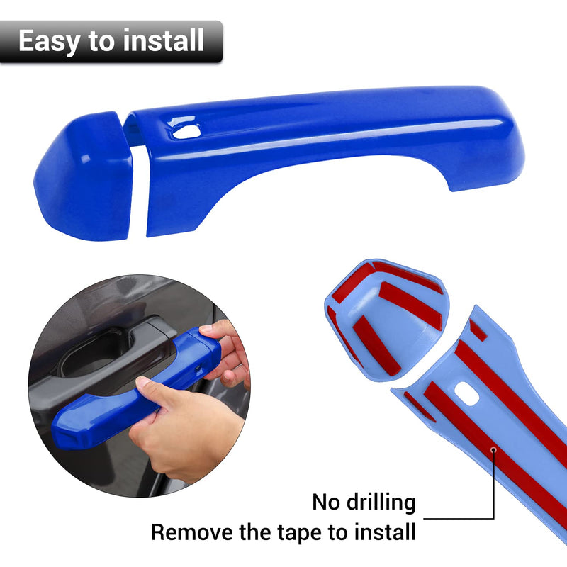 CheroCar Blue Door Handle Cover Trim Tailgate Handle Cover Kit Fit for 2018-2026 Jeep Wrangler JL JLU 4xe & Gladiator JT Sports Sahara Freedom Rubicon 2/4-Door Exterior Accessories