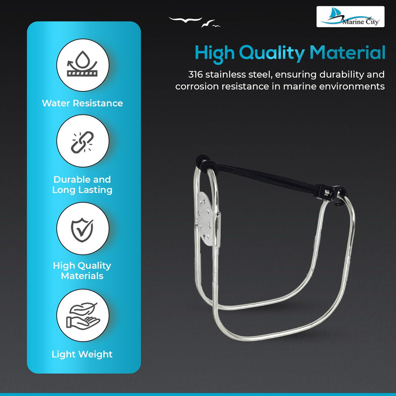 Marine City Life Ring Holder, 304 Stainless Steel with Elastic Cord – Horseshoe Bracket Life Ring Holder for Boat and Yachts