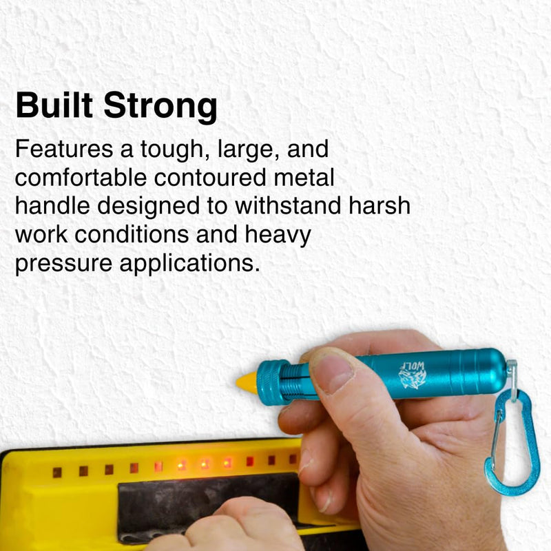 WOLF Metal Lumber Keel Crayon Holder | ½’’ Round or Hexagonal | Ferro Rod | Ambidextrous & Contoured Grip Handle | Construction Carpenter Hi-Viz Lime