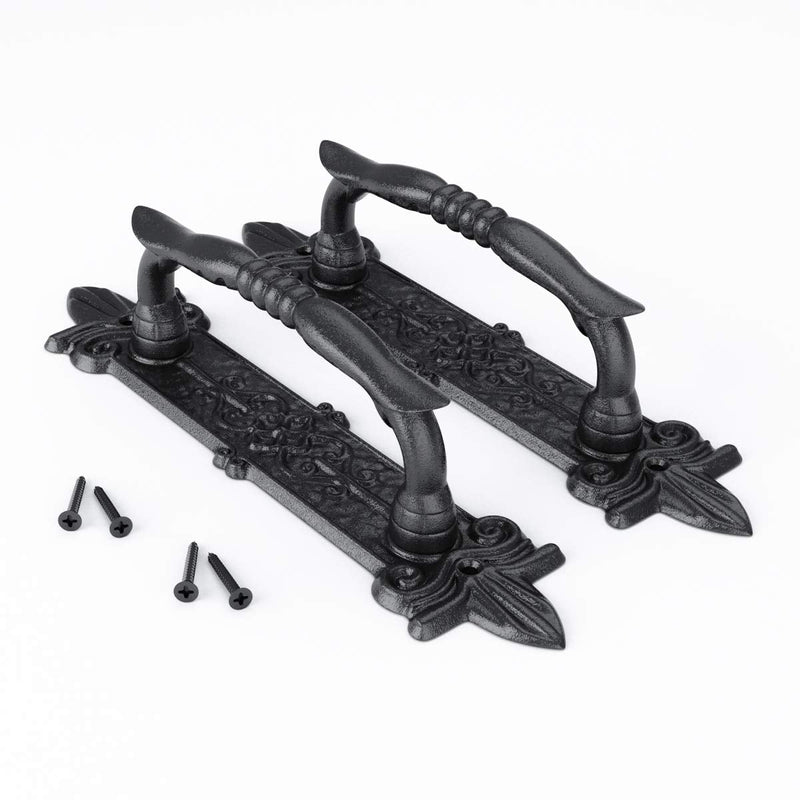 SMARTSTANDARD Heavy Duty 9" Antique Barn Door Handle Set of 2, Large Rustic Carved Door Pull, for Gates Garages Sheds, Black Powder Coated Finish 2 handles
