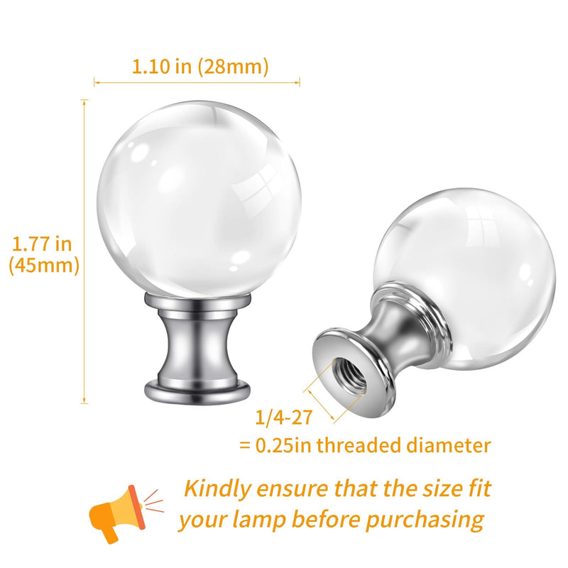 【2 Pack】PEESIN Lamp Finials, 1/4-27 Inch Threaded Base Glass Ball Lamp Finials Decorative, Finials for Lamps with Chrome Base, Lamp Shade Screw Cap for Table or Floor Lamps Clear Glass Finials