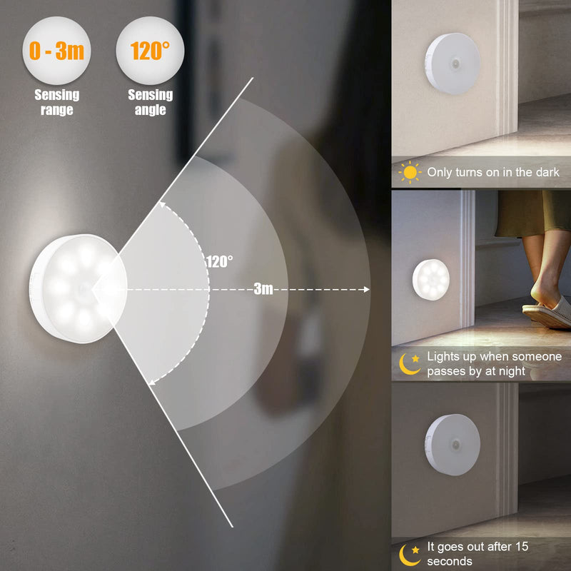 Upgraded Motion Sensor Light [8 LEDs], 3 Pack Night Light Rechargeable, 3M/120° Detection Range, 3 Modes, Closet Light, Bedroom Light, Anywhere Stair Light, Hallway Light - 6000K Cold White
