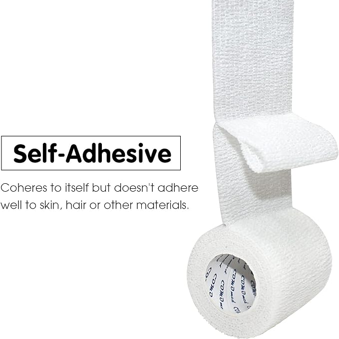 COMOmed 6 Rolls Self-Adhesive Bandage White 5cm x 4.5m Elastic Bandages, Non-woven Fabric, Sports Tape, Veterinary Packaging, Bandages and Sensitive Skin - NewNest Australia