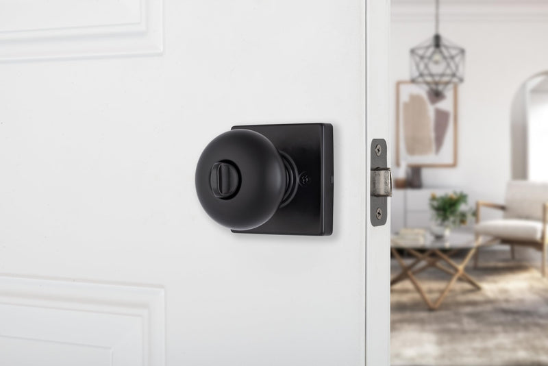 BRINKS – Contemporary Privacy Locking Interior Ball Door Knob, Matte Black - Designed for Sleek and Modern Homes and Blends Seamlessly with Interior Décor (E2436-122) (3 Pack) 3