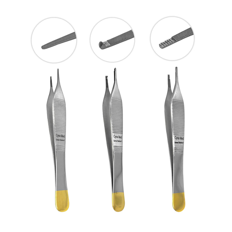 Cynamed T/C Adson Plastic Surgery Forceps 4.75" Straight Fine Point with Tungsten Carbide Inserts Surgical Veterinary Instruments with Gold Handle (1X2 Teeth, Adson Tissue Forceps, TC) 1x2 Teeth