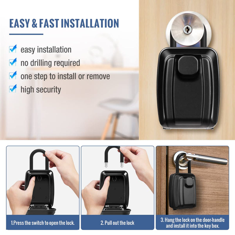 HUANLANG Key Lock Box for Outside, 12-Digit Combination Lock Box Waterproof Lockbox with Code,Key Hider Safe for Home Garage Office Hang Ring-Grey
